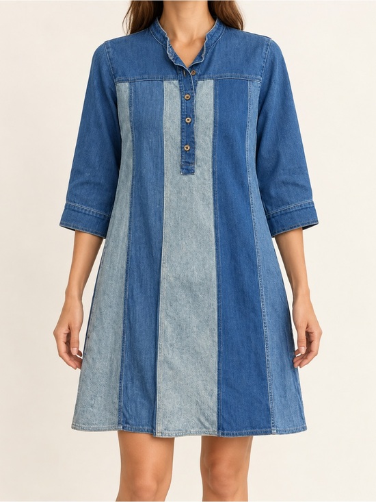 Mi Dresses & Skirts - Mi Two-Tone Blue Panel Denim Mini Dress